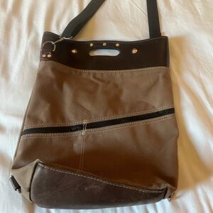 Messenger bag, canvas and leather.